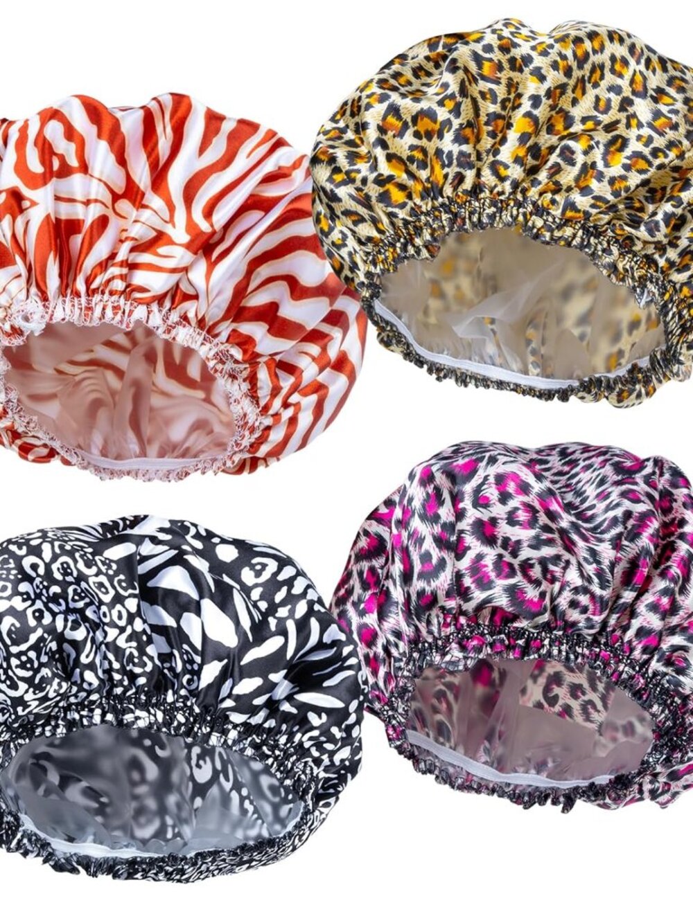 Shower Caps for Women, 4 PCS Reusable Waterproof Bath Cap